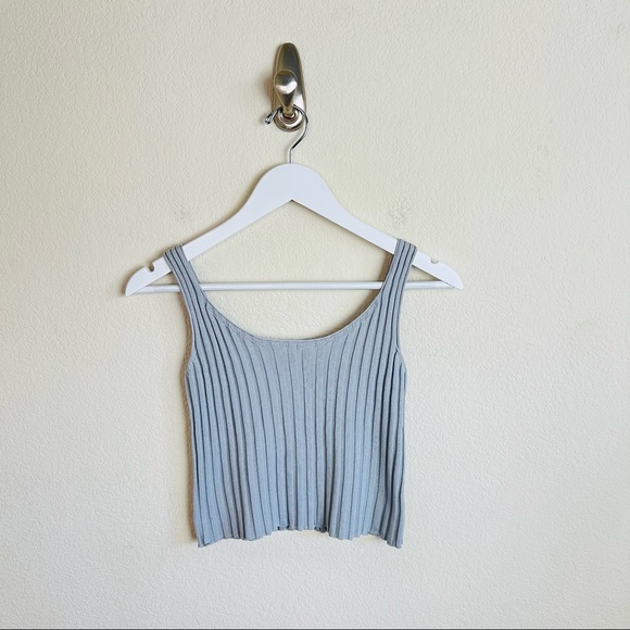 Urban Outfitters Dusty Blue Knit Ribbed Crop Tank Top - Picture 3 of 6